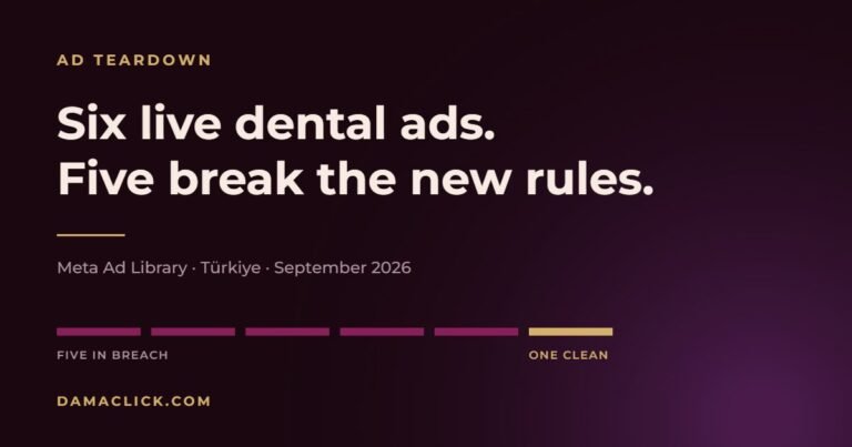 DamaClick ad teardown cover: six bars, five maroon marked "five in breach" and one gold marked "one clean".